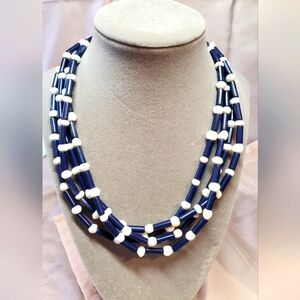 Nautical Necklace navy blue & white 18" cruise jewelry